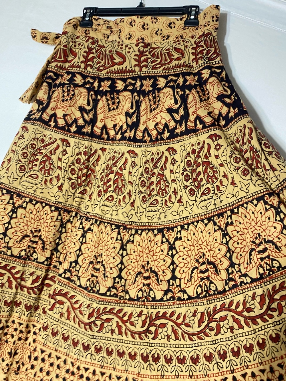 Vintage 70s Style Indian Cotton Elephant Print Maxi Length Wrap Skirt Boho L - Picture 10 of 13
